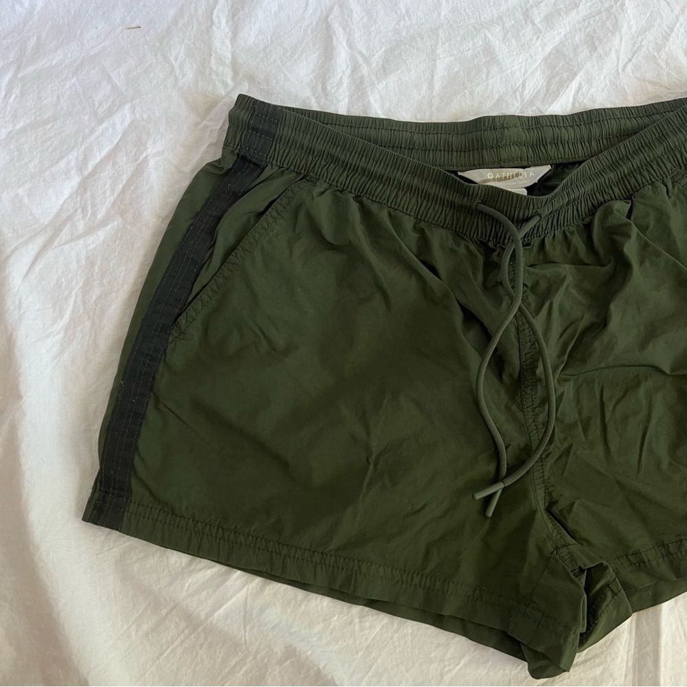 Athleta Olive Green Athletic Shorts with Black Trim